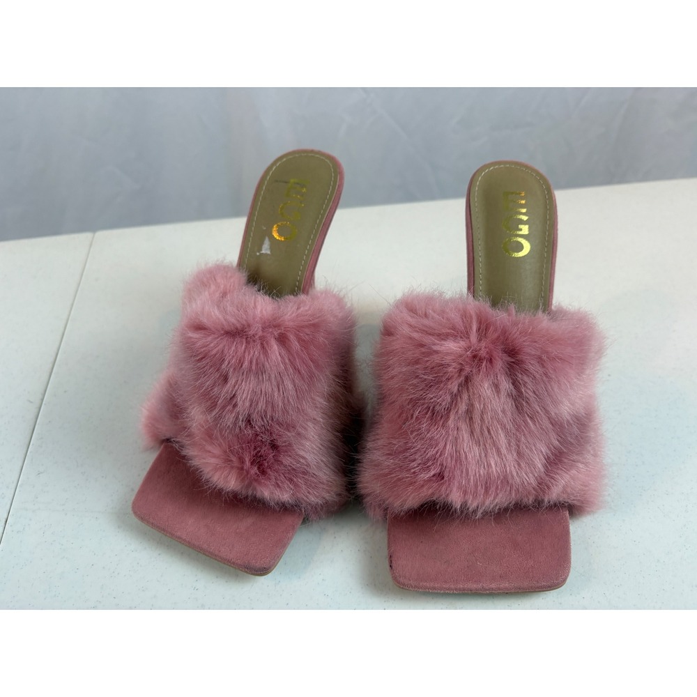 EGO Peazy Pink Faux Fur Square Toe Mules Stiletto‎ Heels Women's Size 7